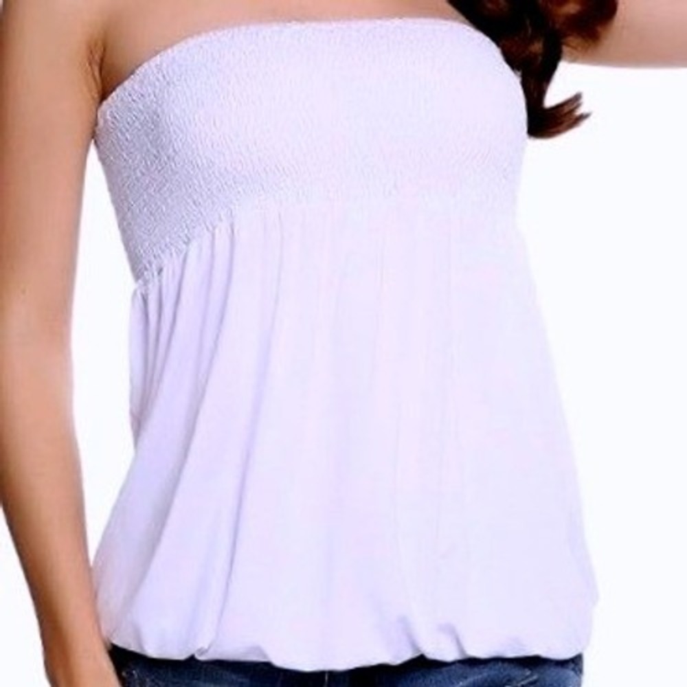 Womens Size XL Pale Lavender Strapless Smocked Blouson Bubble Hem Top NWOT